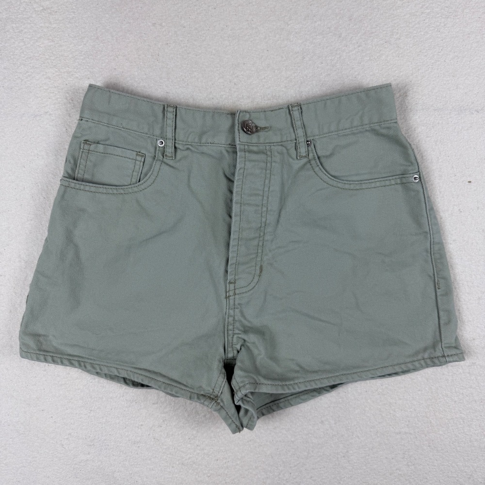 PacSun Womens High Waisted Denim Shorts Sage Green Button Fly Size 25 100 Cotton